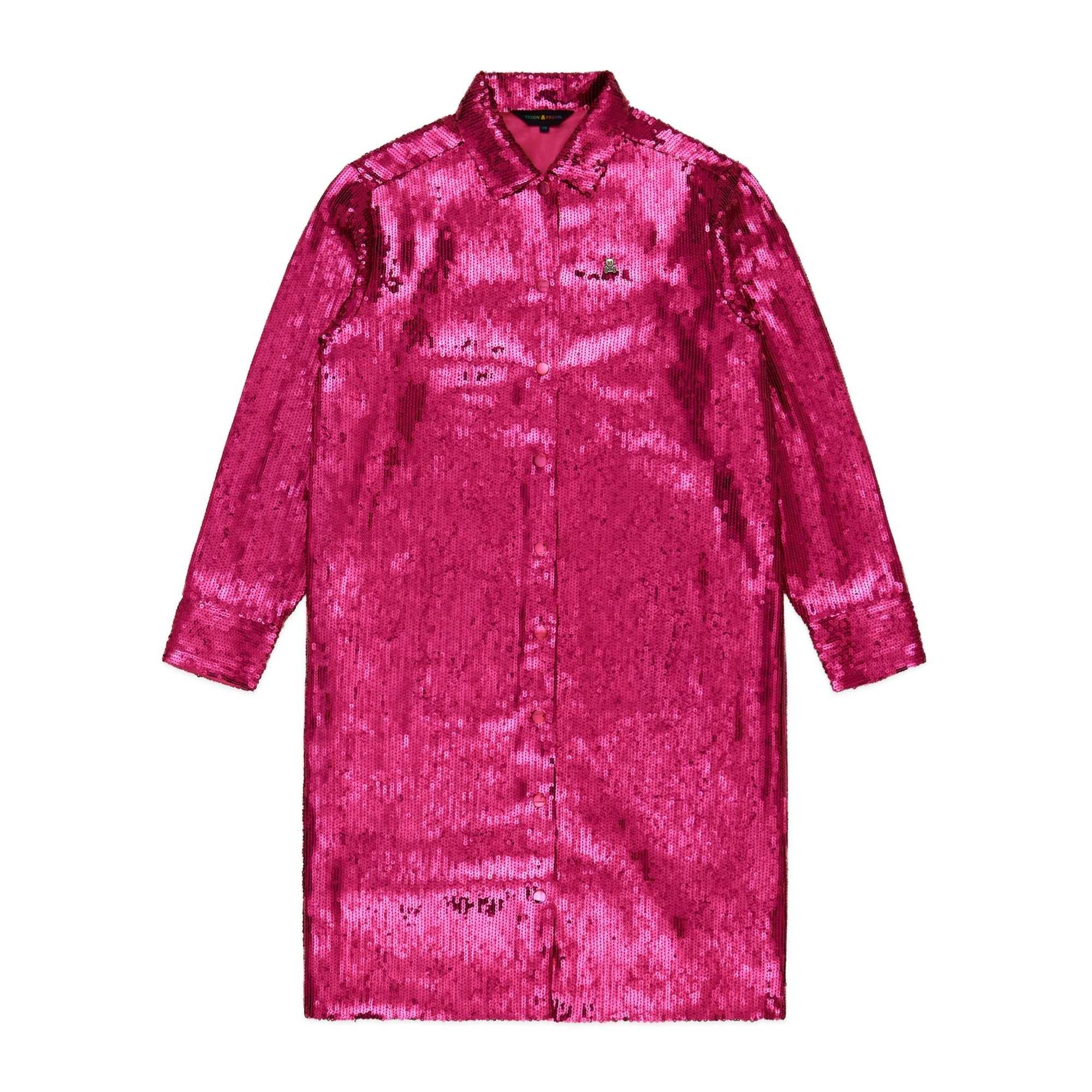 Pink Teddy Fresh Sequin Shirt Dress | QKCWTX354