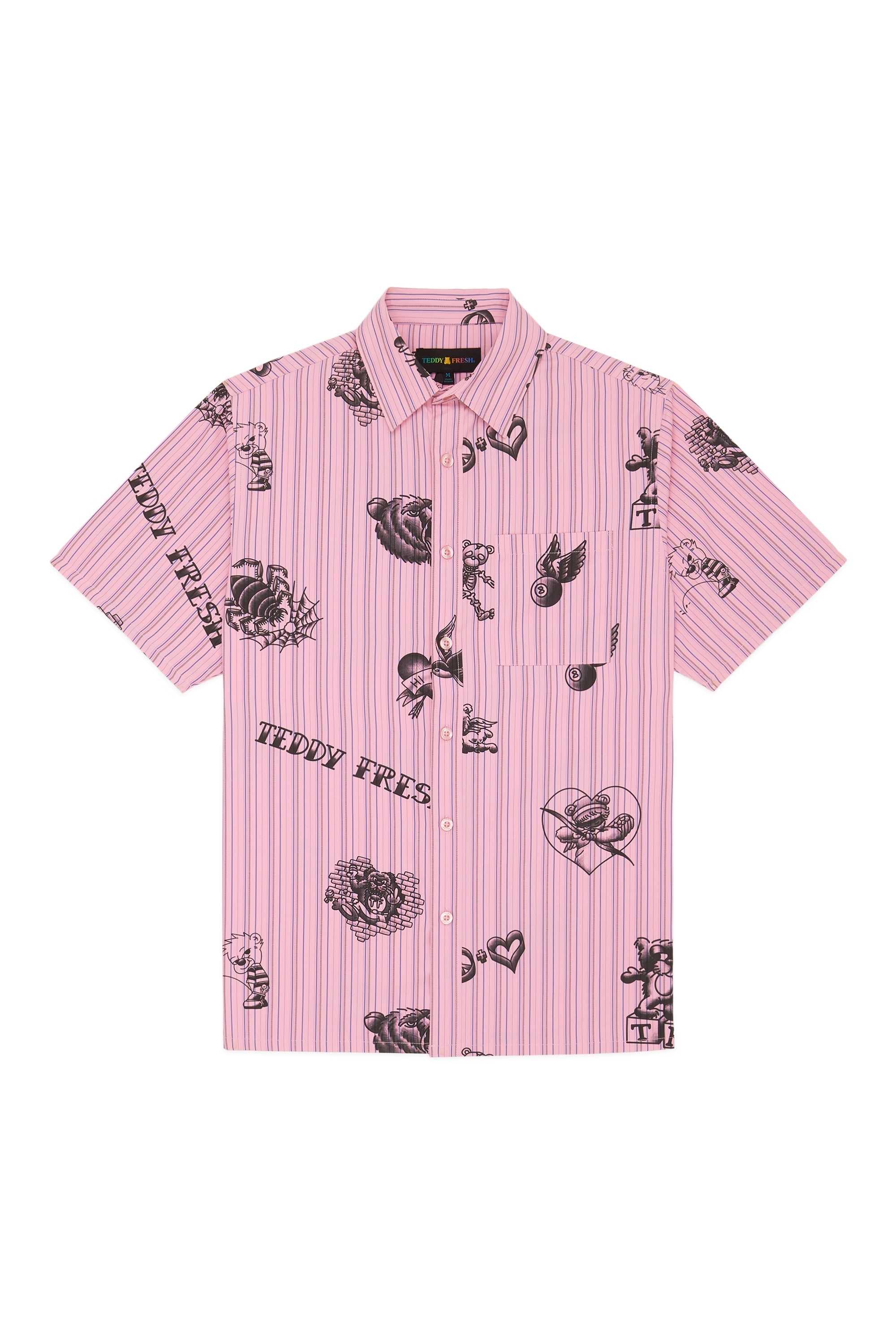 Pink Teddy Fresh Tattoo Button Up Shirt | HDTOLM627