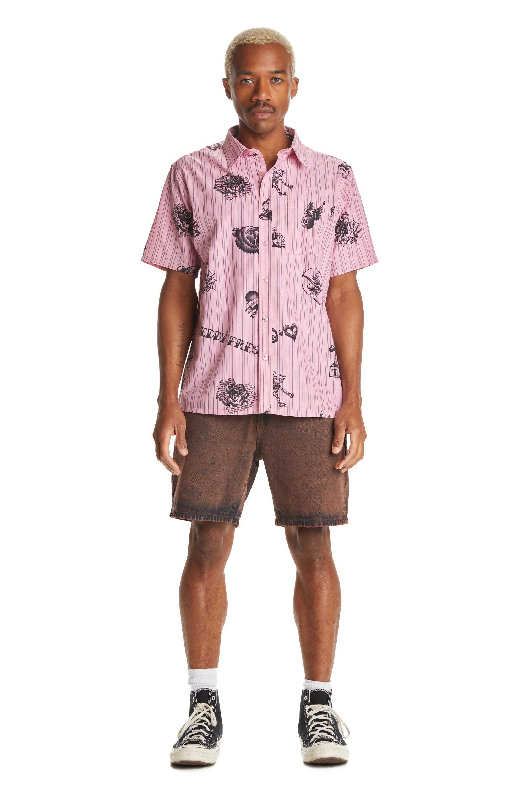 Pink Teddy Fresh Tattoo Button Up Shirt | HDTOLM627