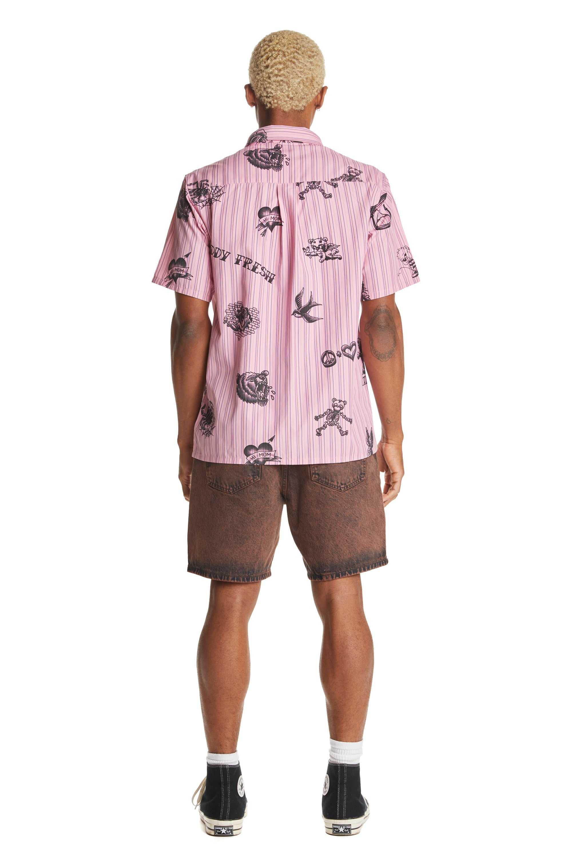 Pink Teddy Fresh Tattoo Button Up Shirt | HDTOLM627