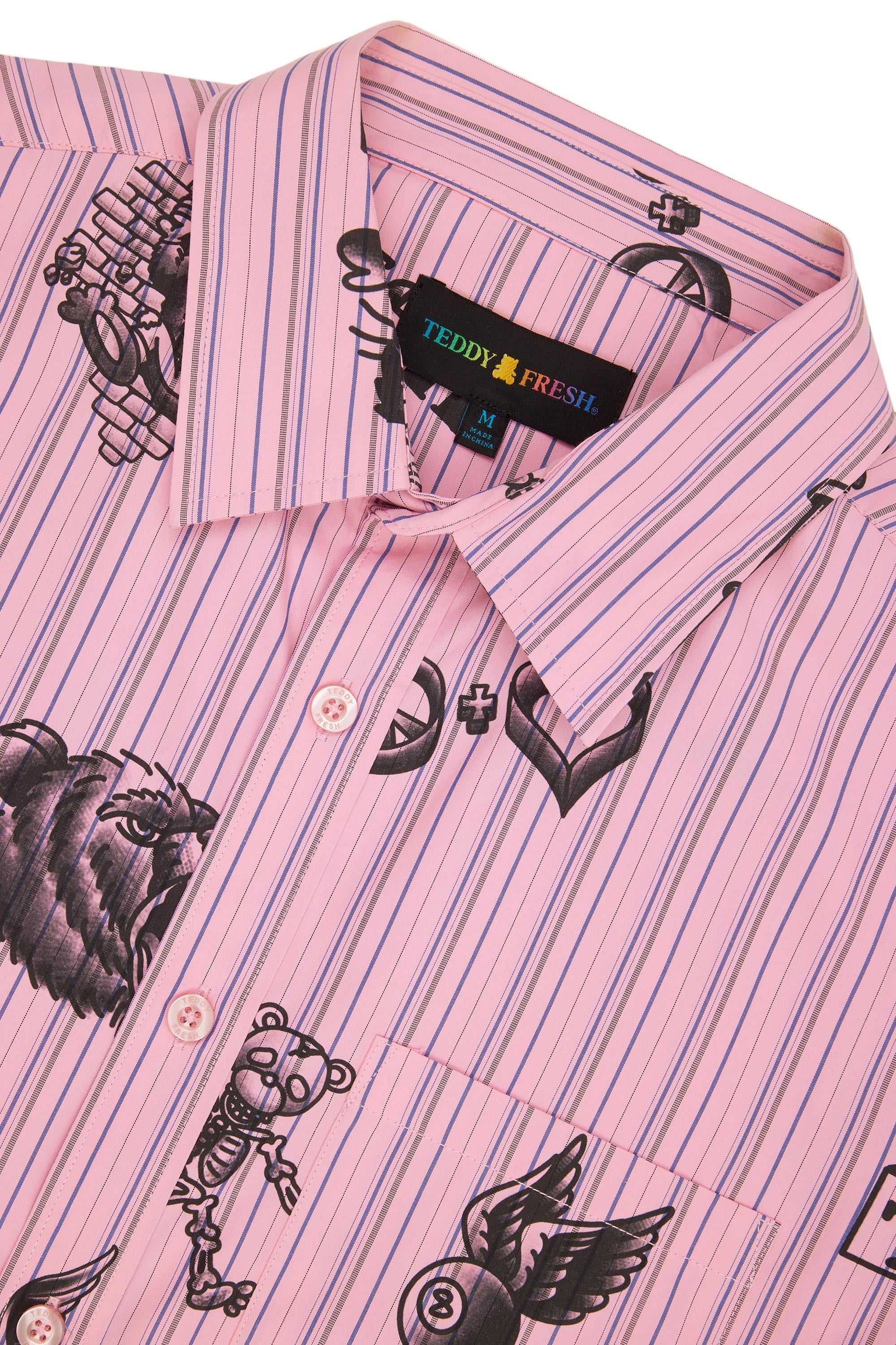 Pink Teddy Fresh Tattoo Button Up Shirt | HDTOLM627