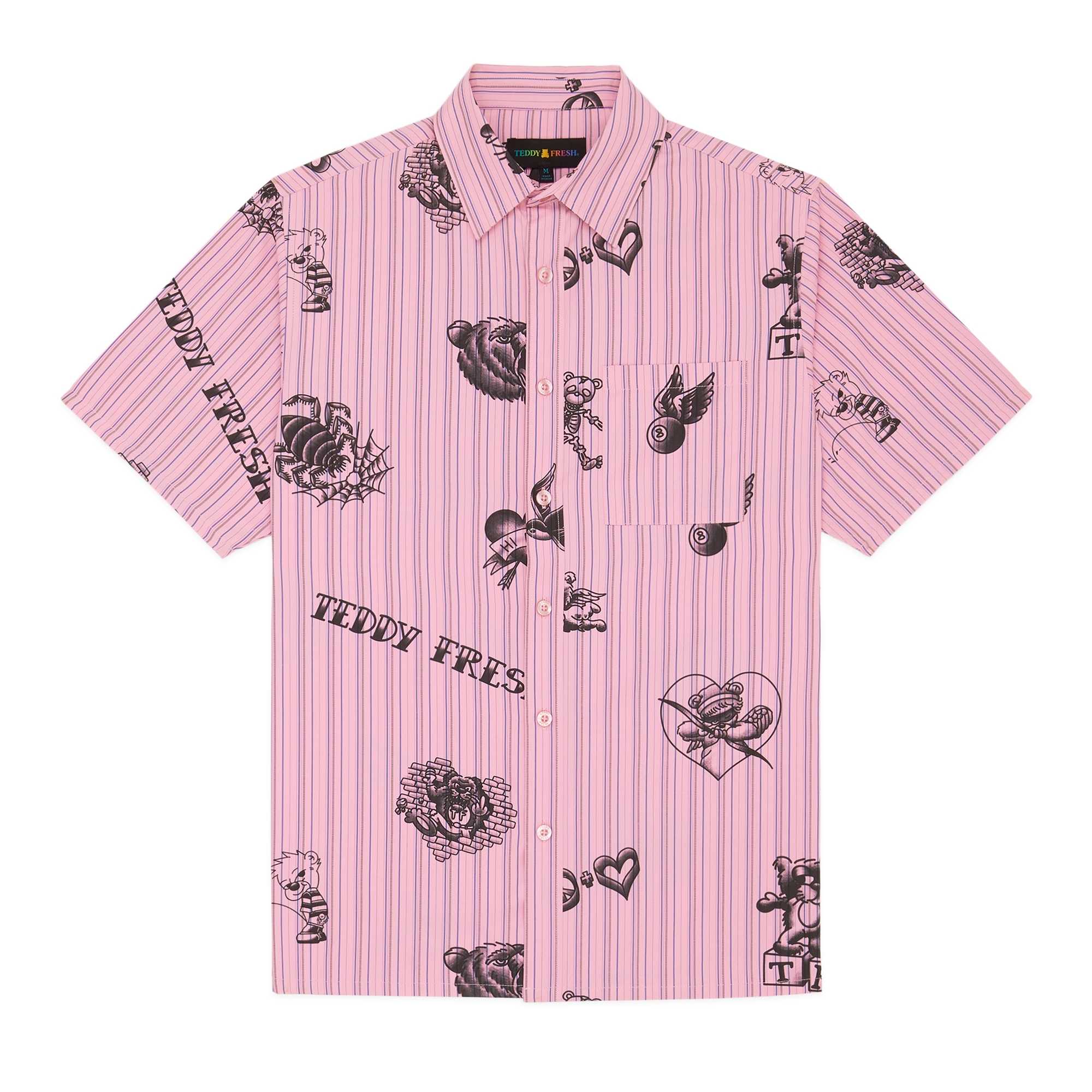 Pink Teddy Fresh Tattoo Button Up Shirt | HDTOLM627