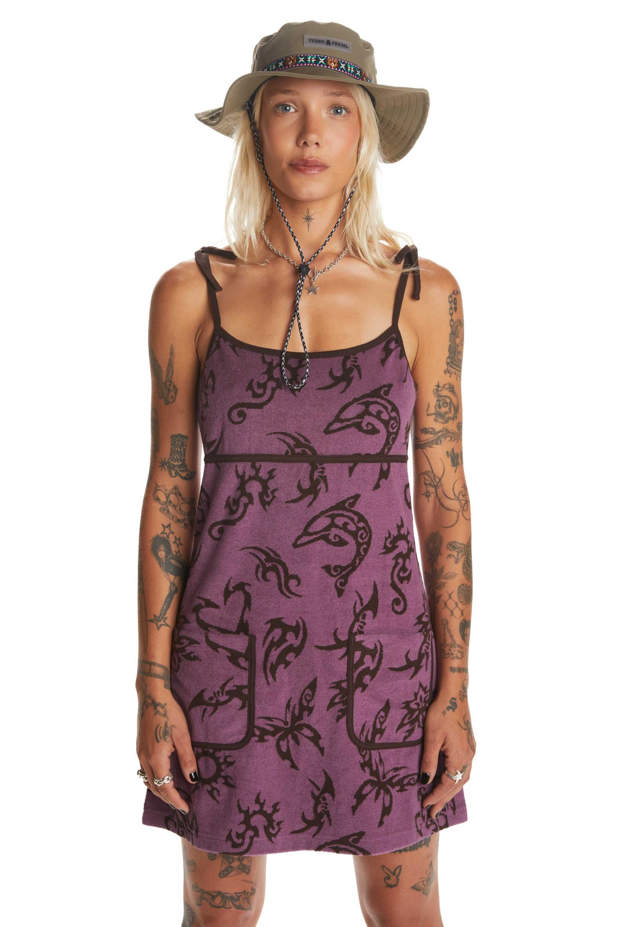 Purple Teddy Fresh Boardwalk Terry Dress | XRIWMB504