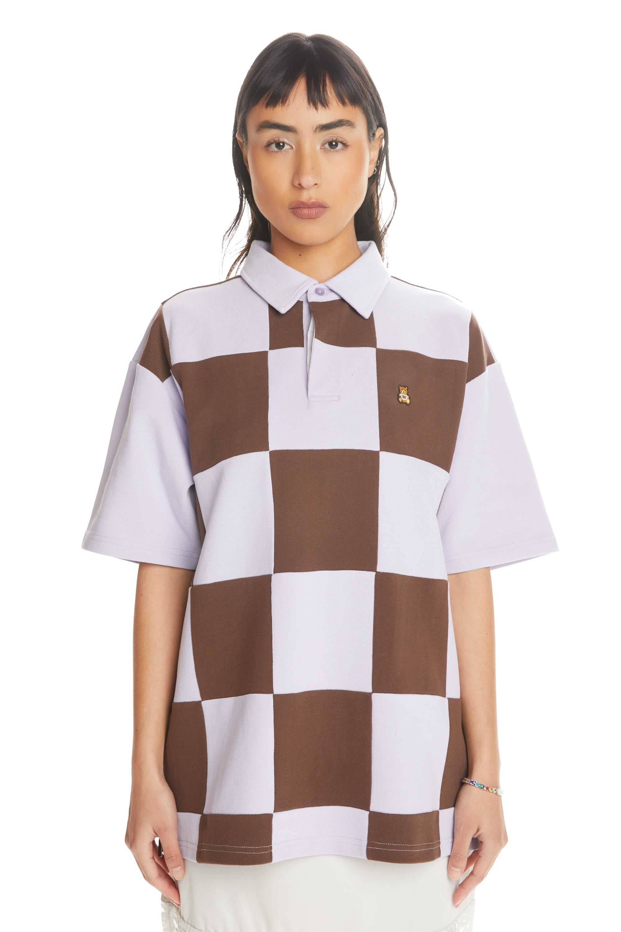 Purple Teddy Fresh Checkerboard Rugby Shirt | MHVSIK572