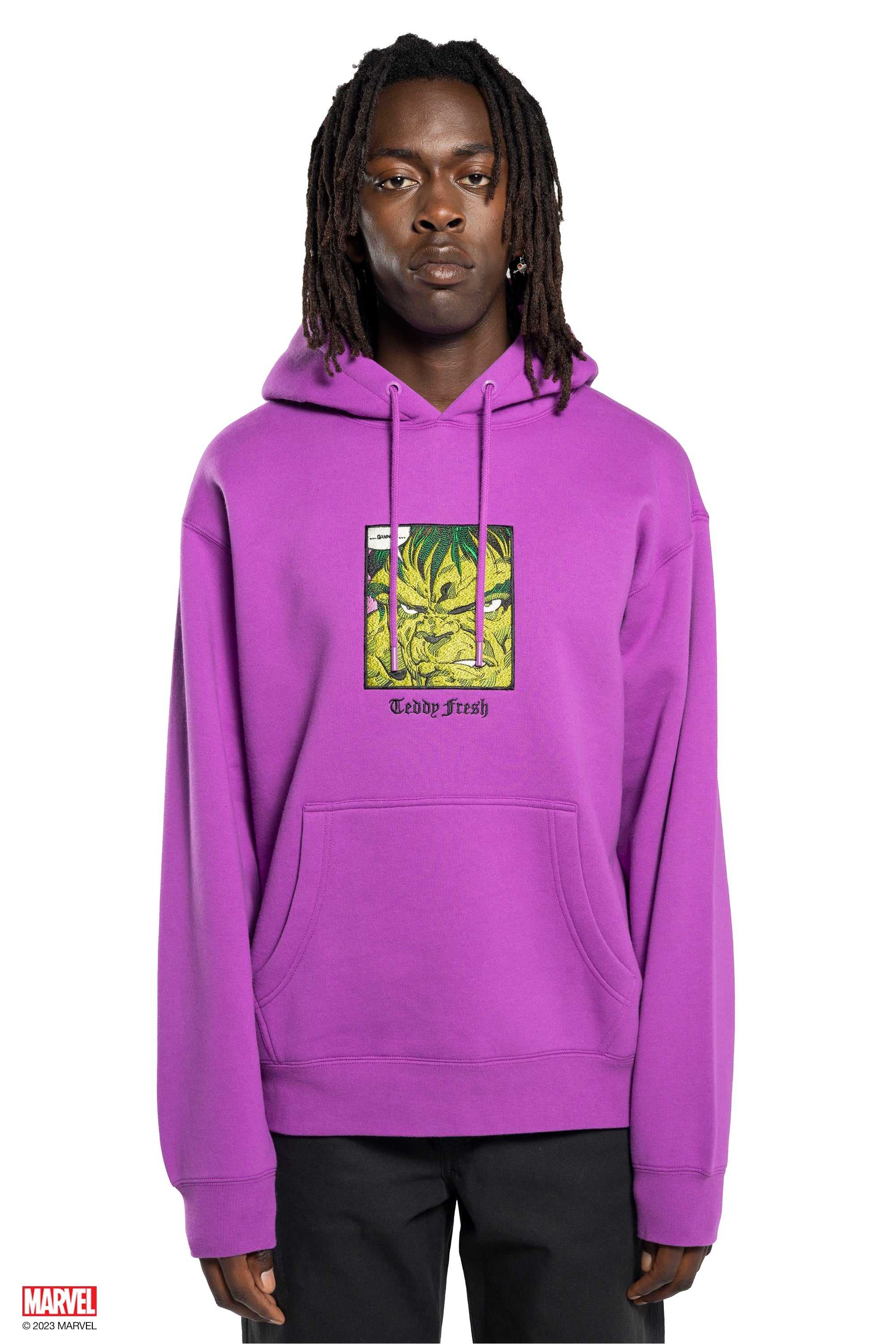 Purple Teddy Fresh TF x Marvel Detailed Embroidery Hulk Hoodie | YUHSZF317