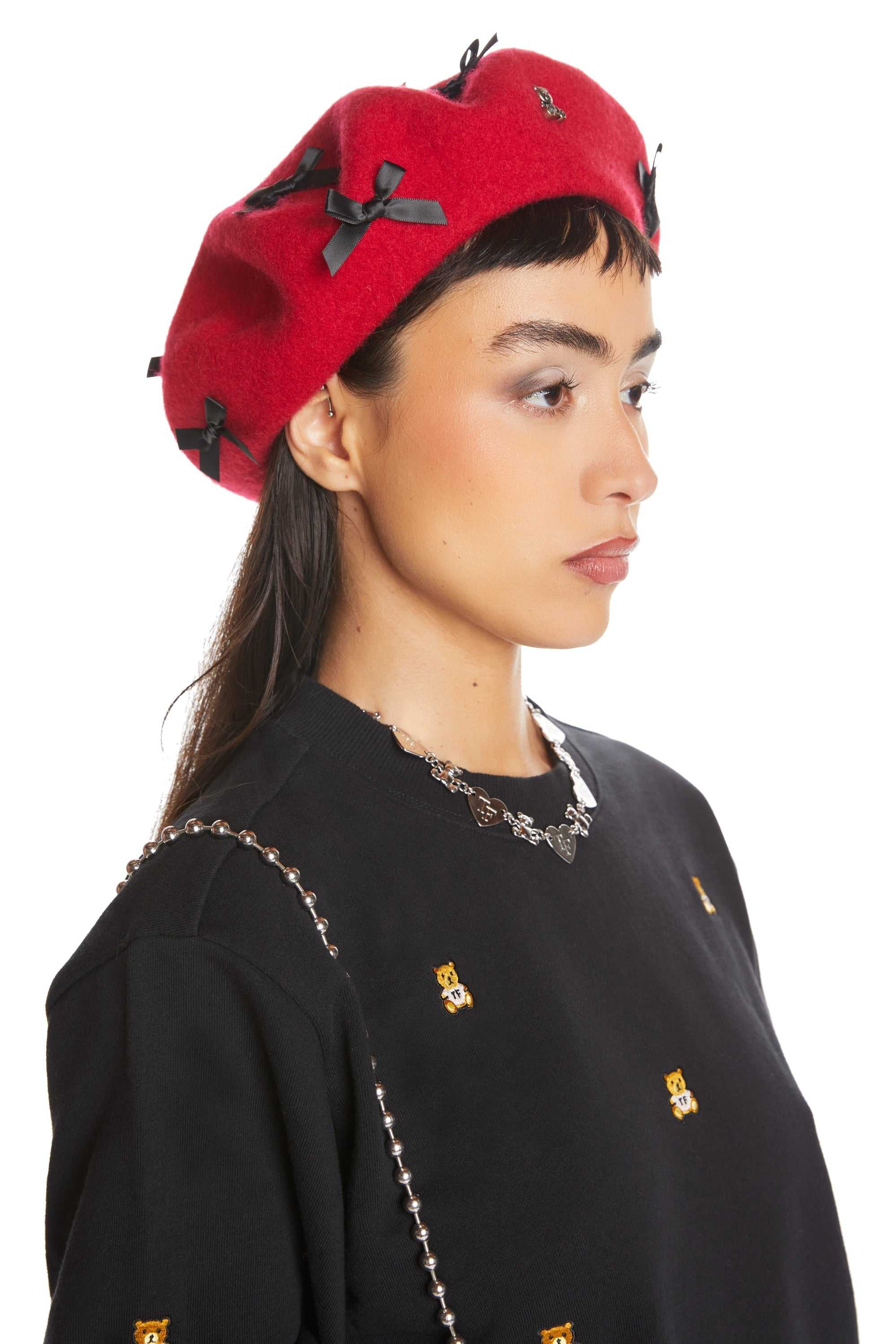 Red Teddy Fresh Mini Bows Beret | ISVXMC317