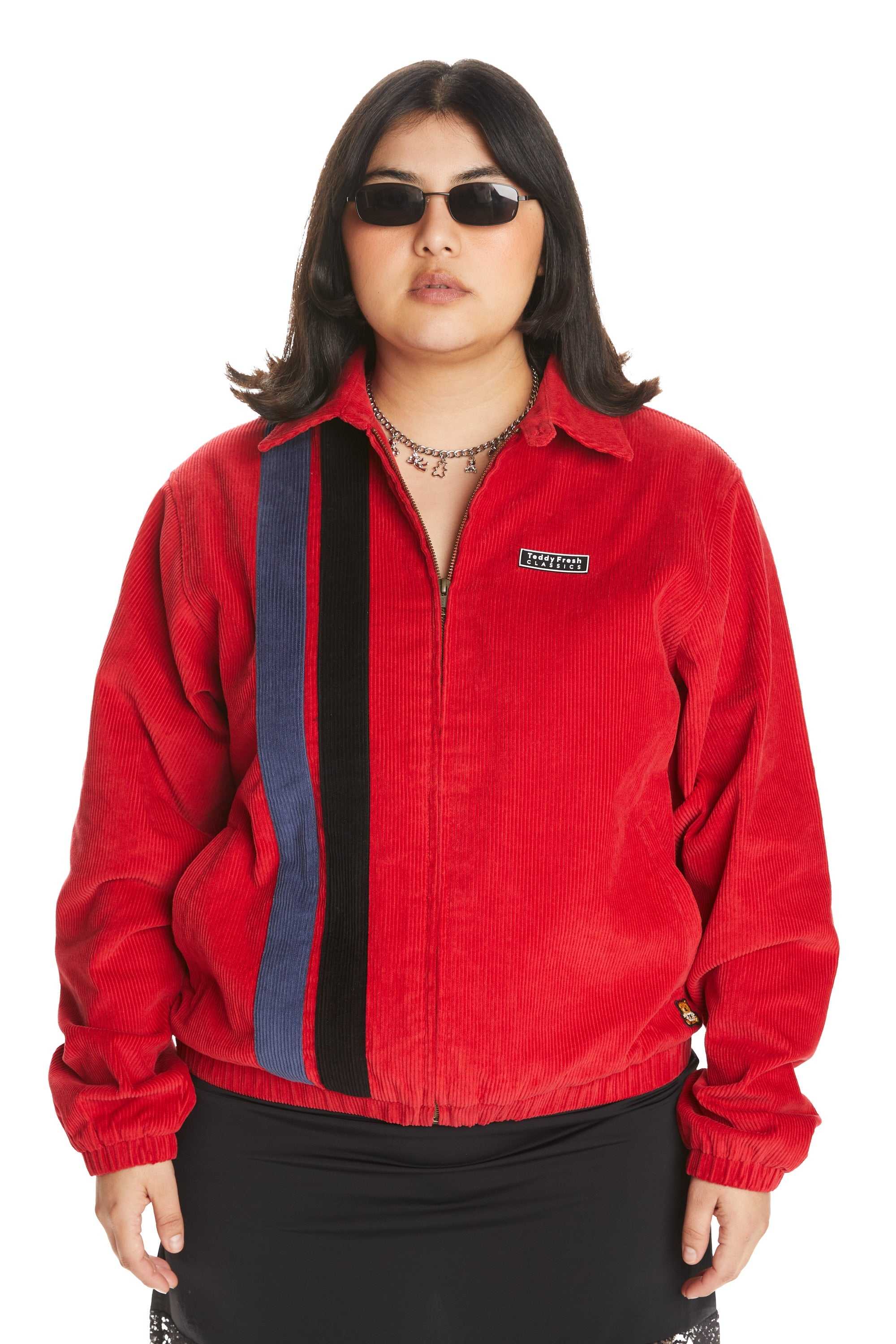 Red Teddy Fresh Racing Stripe Corduroy Jacket | CFABQS415