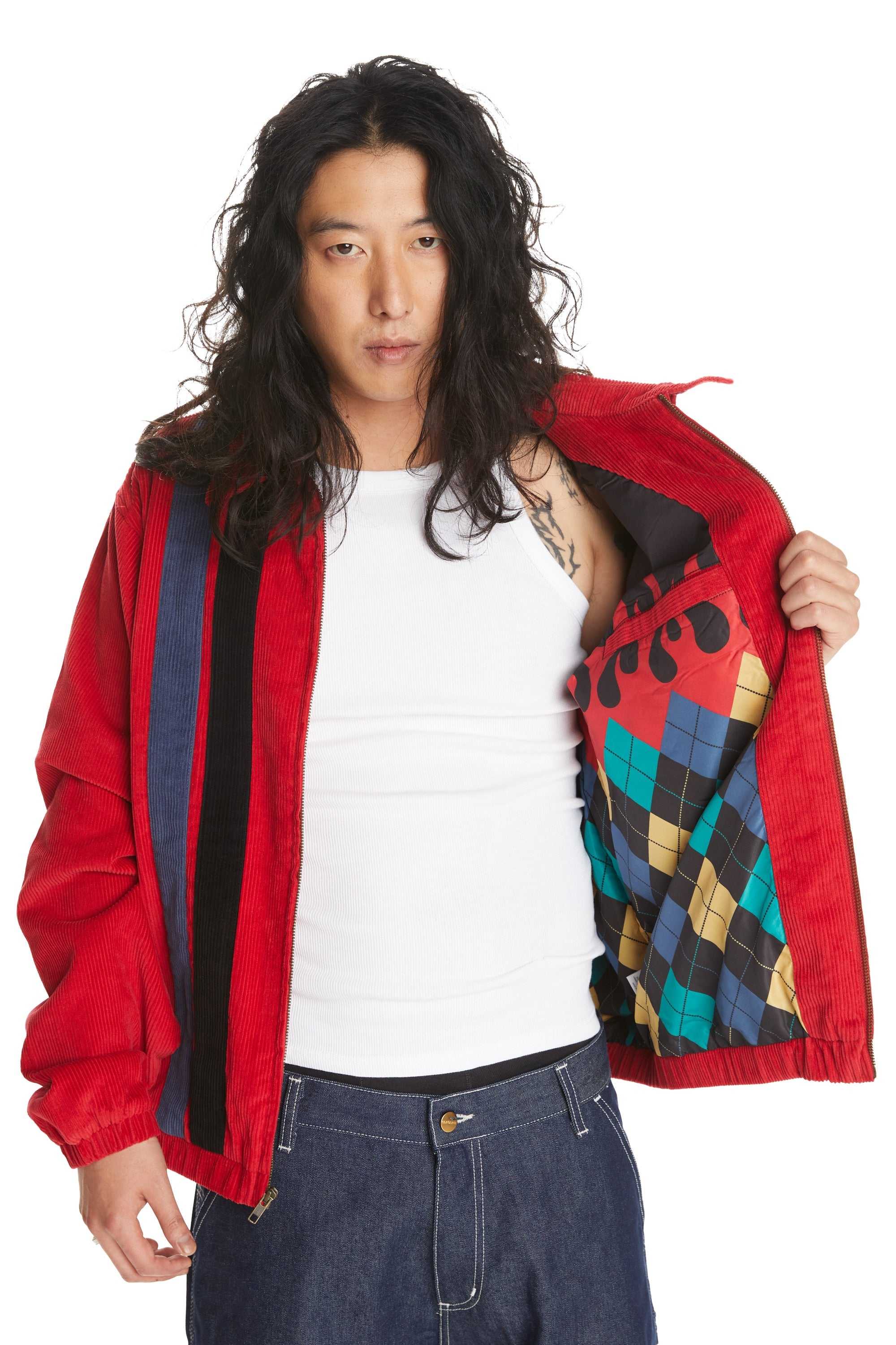 Red Teddy Fresh Racing Stripe Corduroy Jacket | CFABQS415