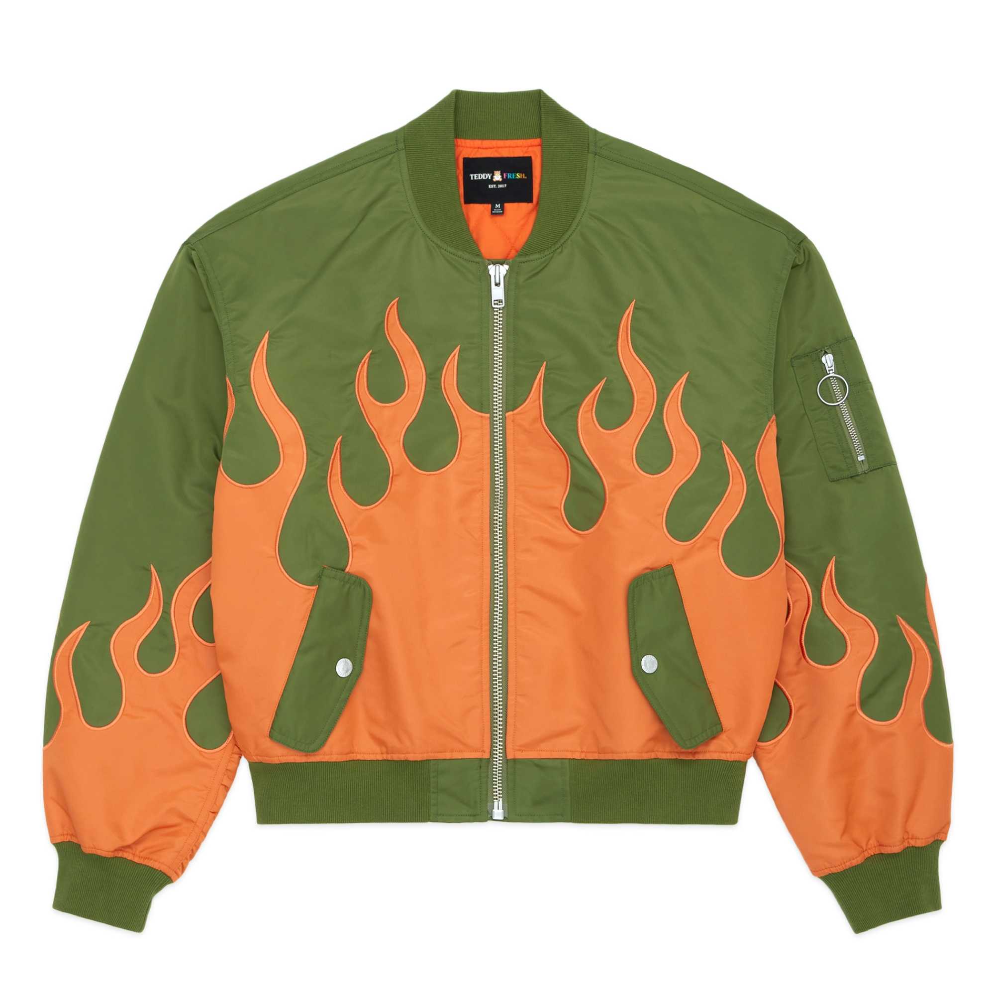 Red Teddy Fresh Zip Flames Bomber Jacket | WILDUO719