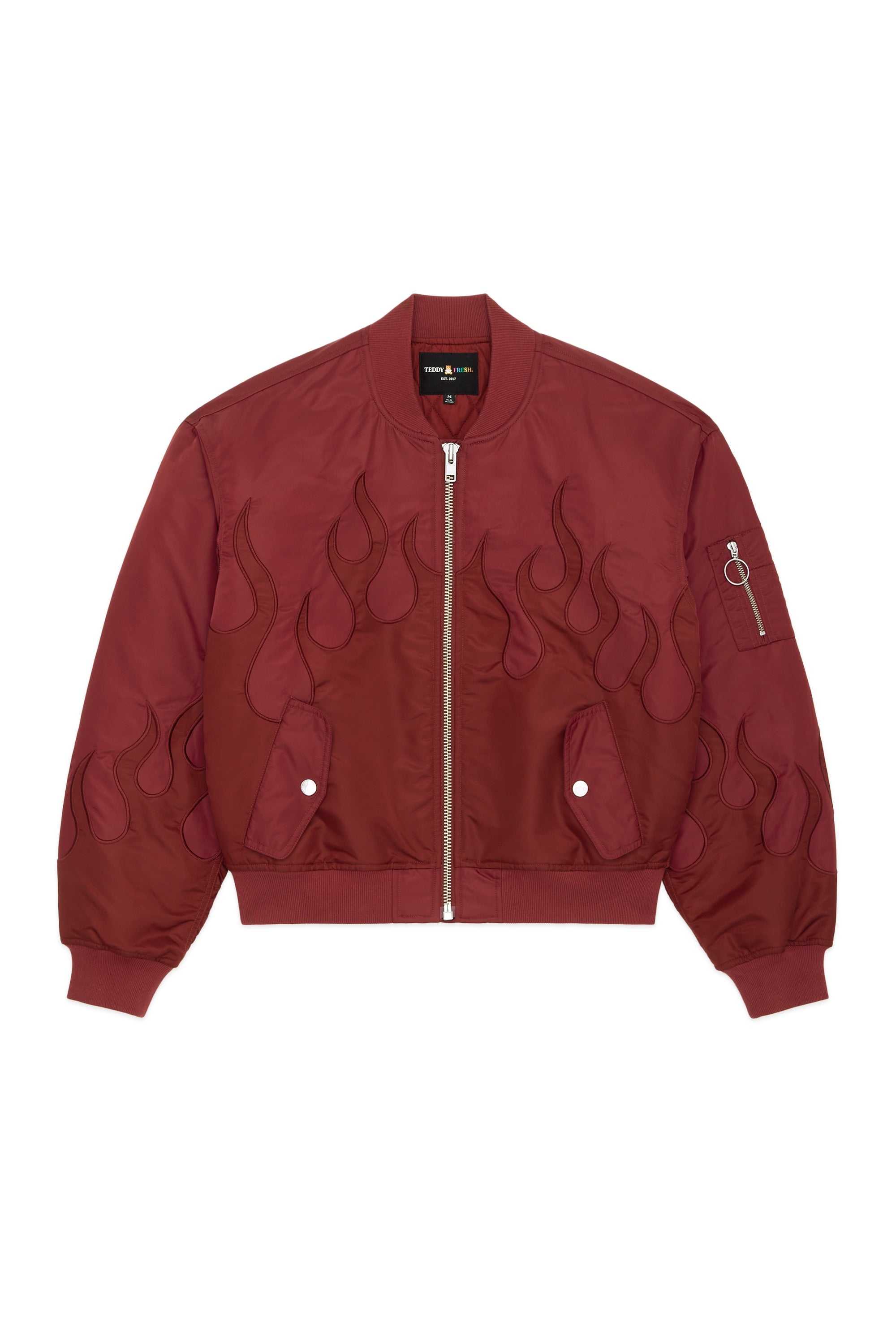 Red Teddy Fresh Zip Flames Bomber Jacket | WILDUO719