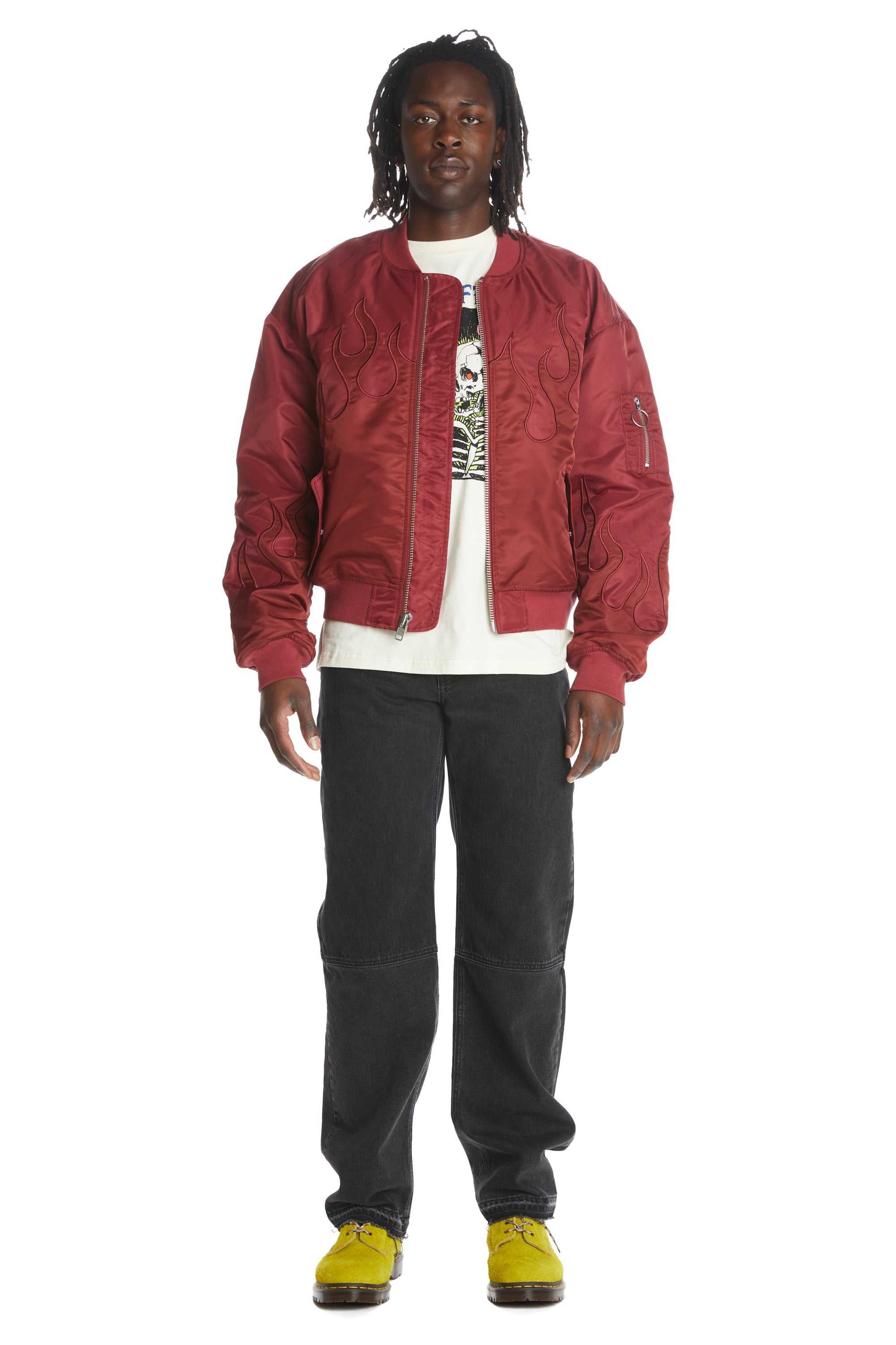 Red Teddy Fresh Zip Flames Bomber Jacket | WILDUO719