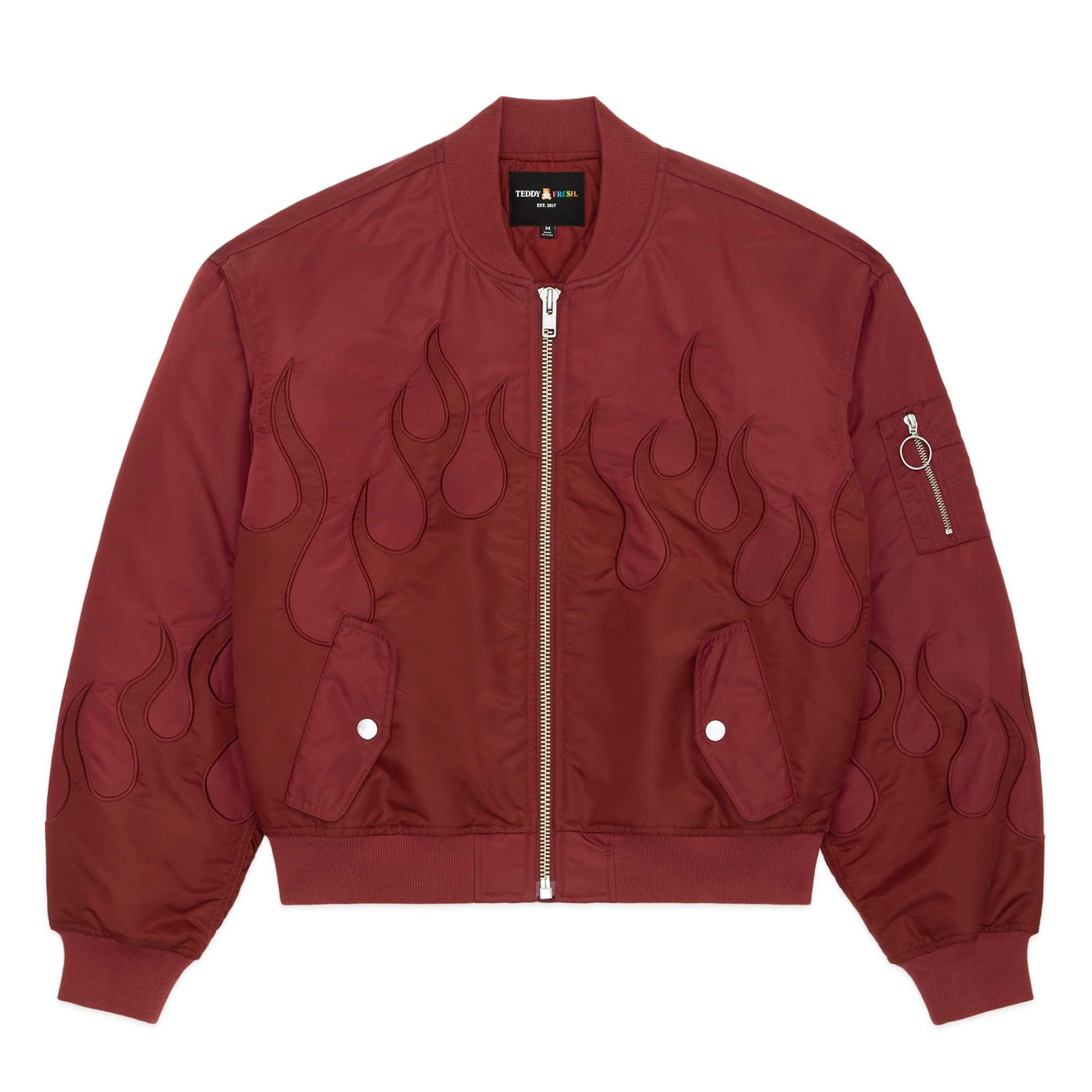 Red Teddy Fresh Zip Flames Bomber Jacket | WILDUO719