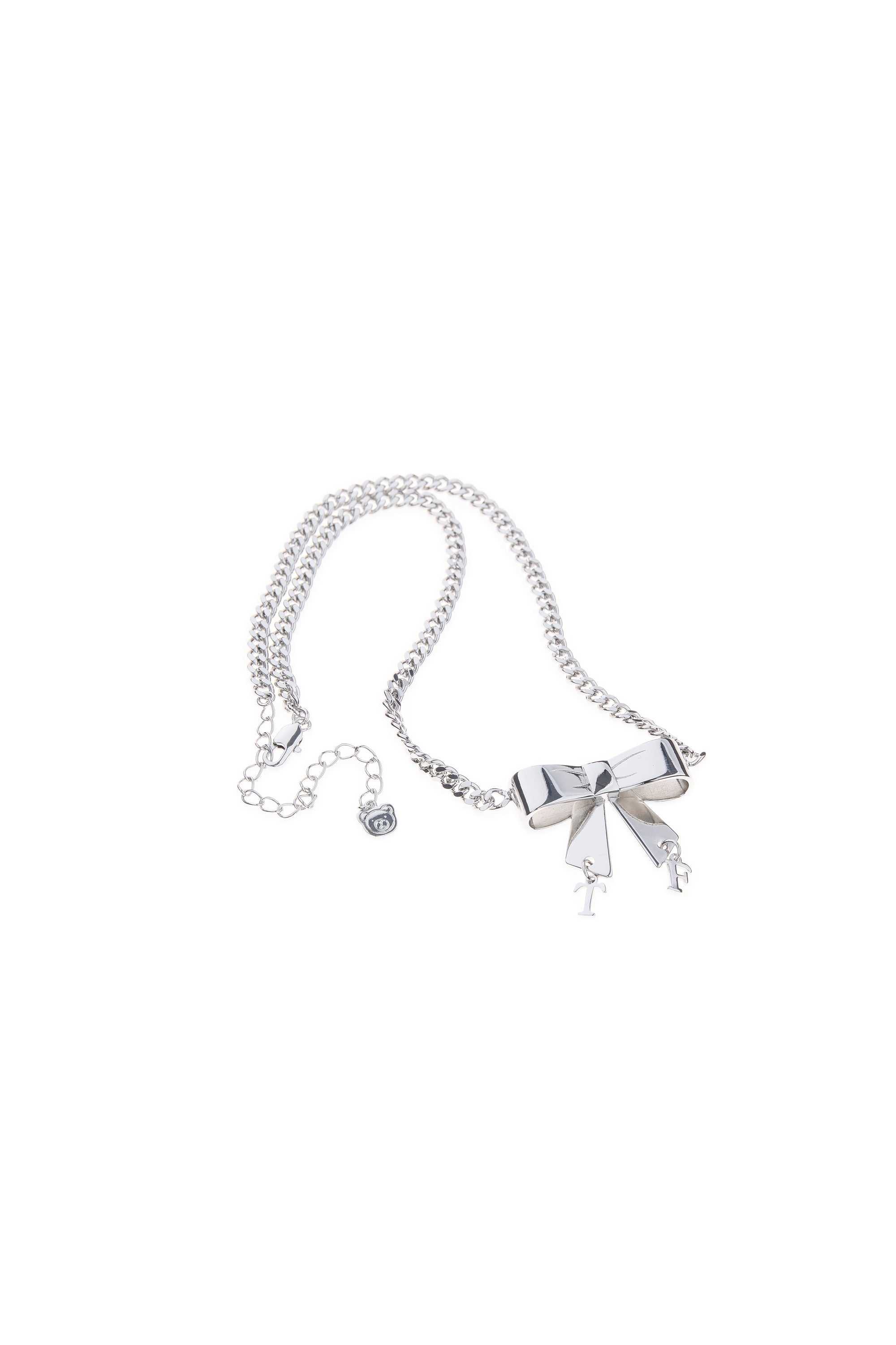 Silver Teddy Fresh Bow Chain Necklace | ZSCNYL865