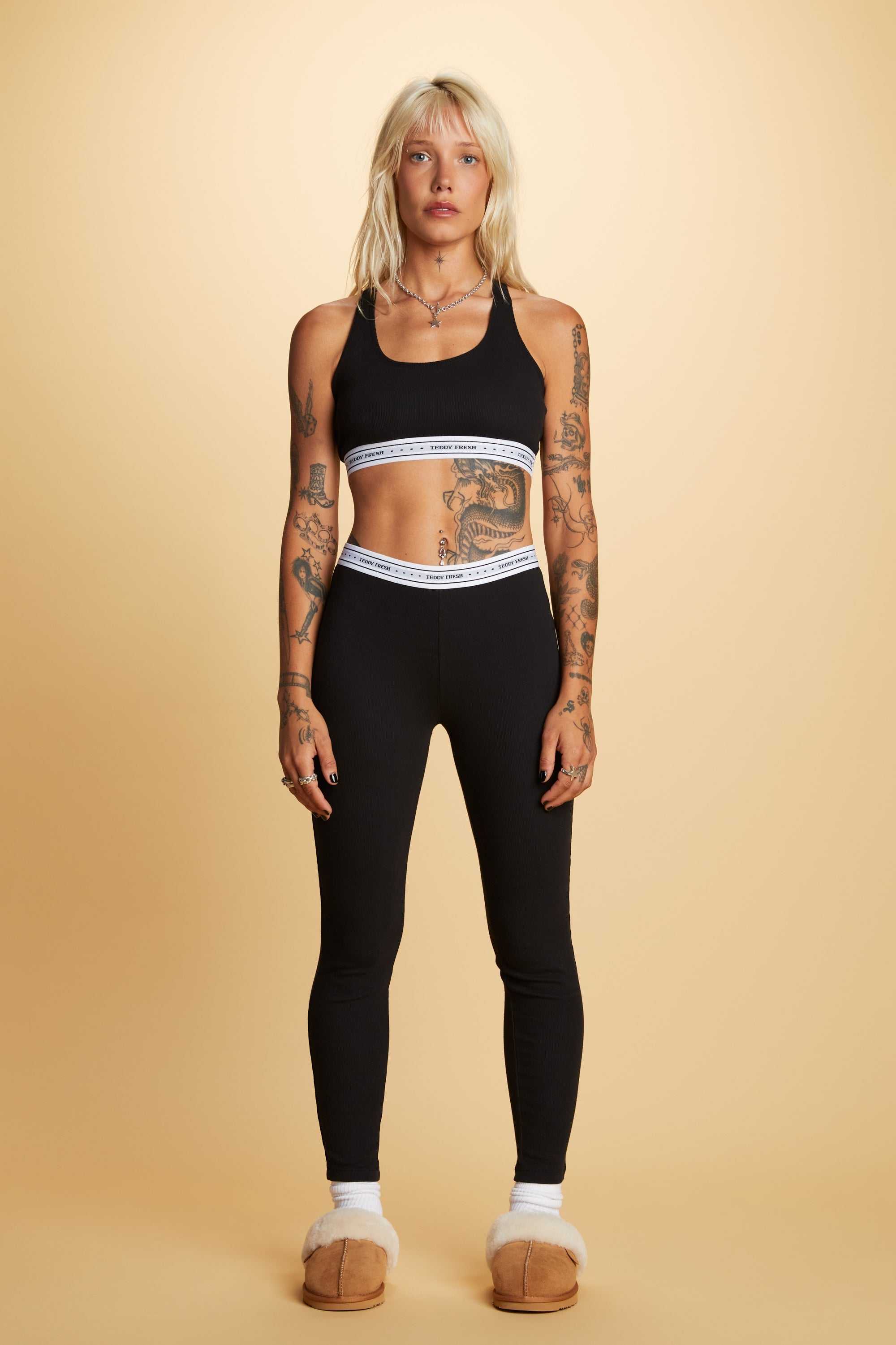 True Black Teddy Fresh Classic Rib Leggings | GSYTRU057