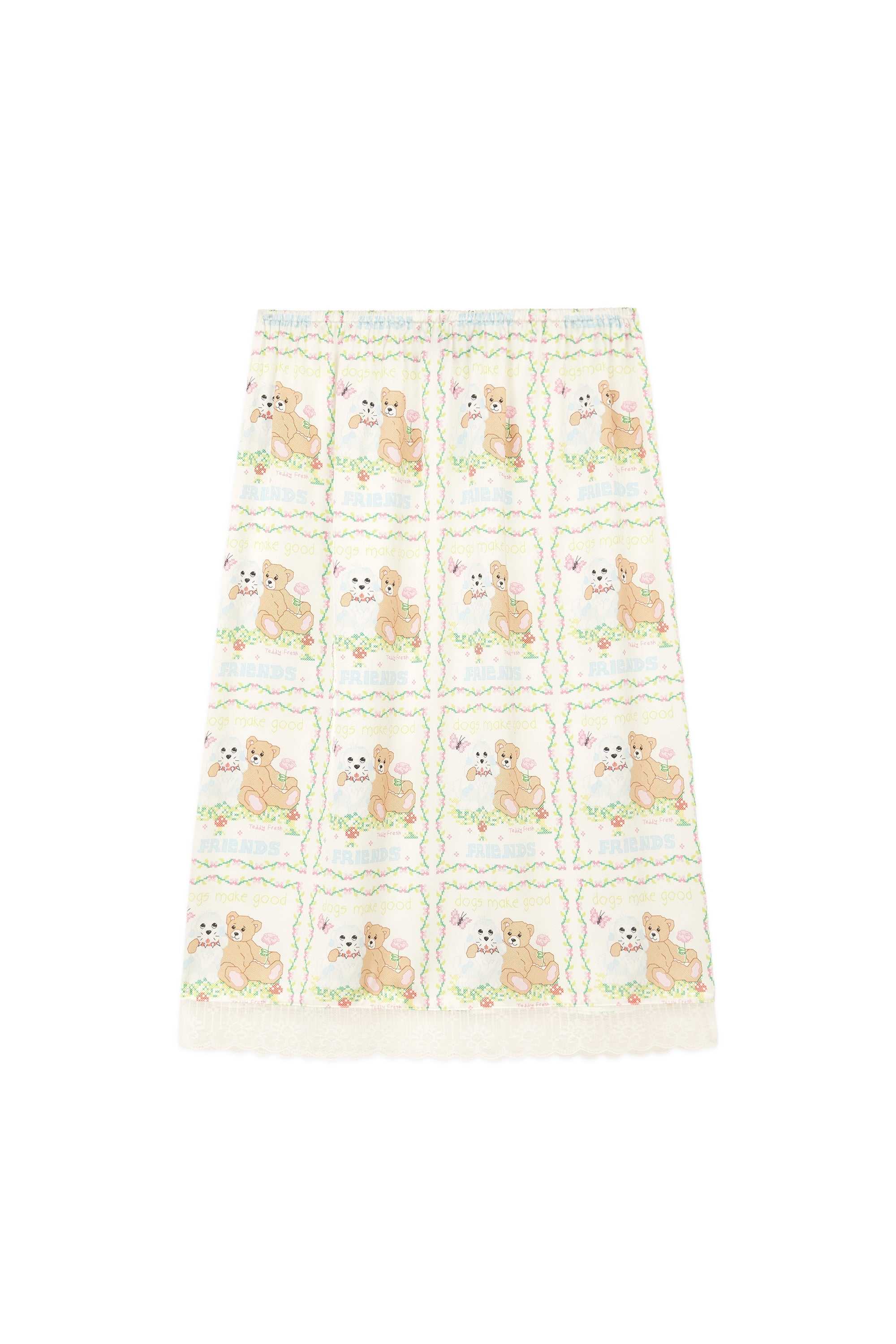 White Multi Teddy Fresh Best Friend Satin Skirt | KXWTPN782