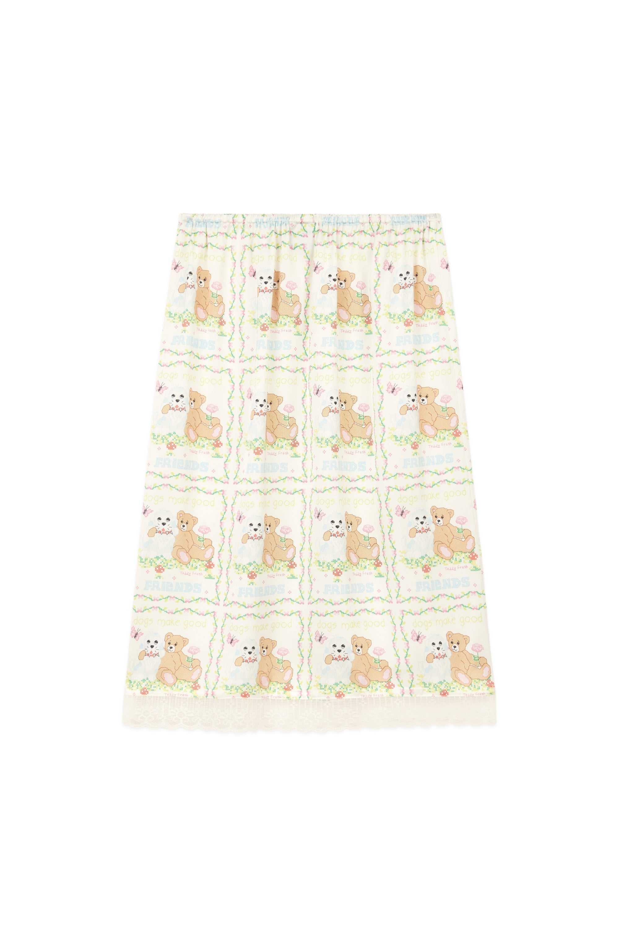 White Multi Teddy Fresh Best Friend Satin Skirt | KXWTPN782