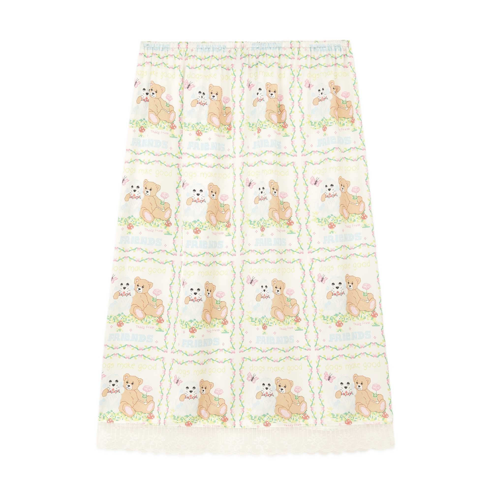 White Multi Teddy Fresh Best Friend Satin Skirt | KXWTPN782