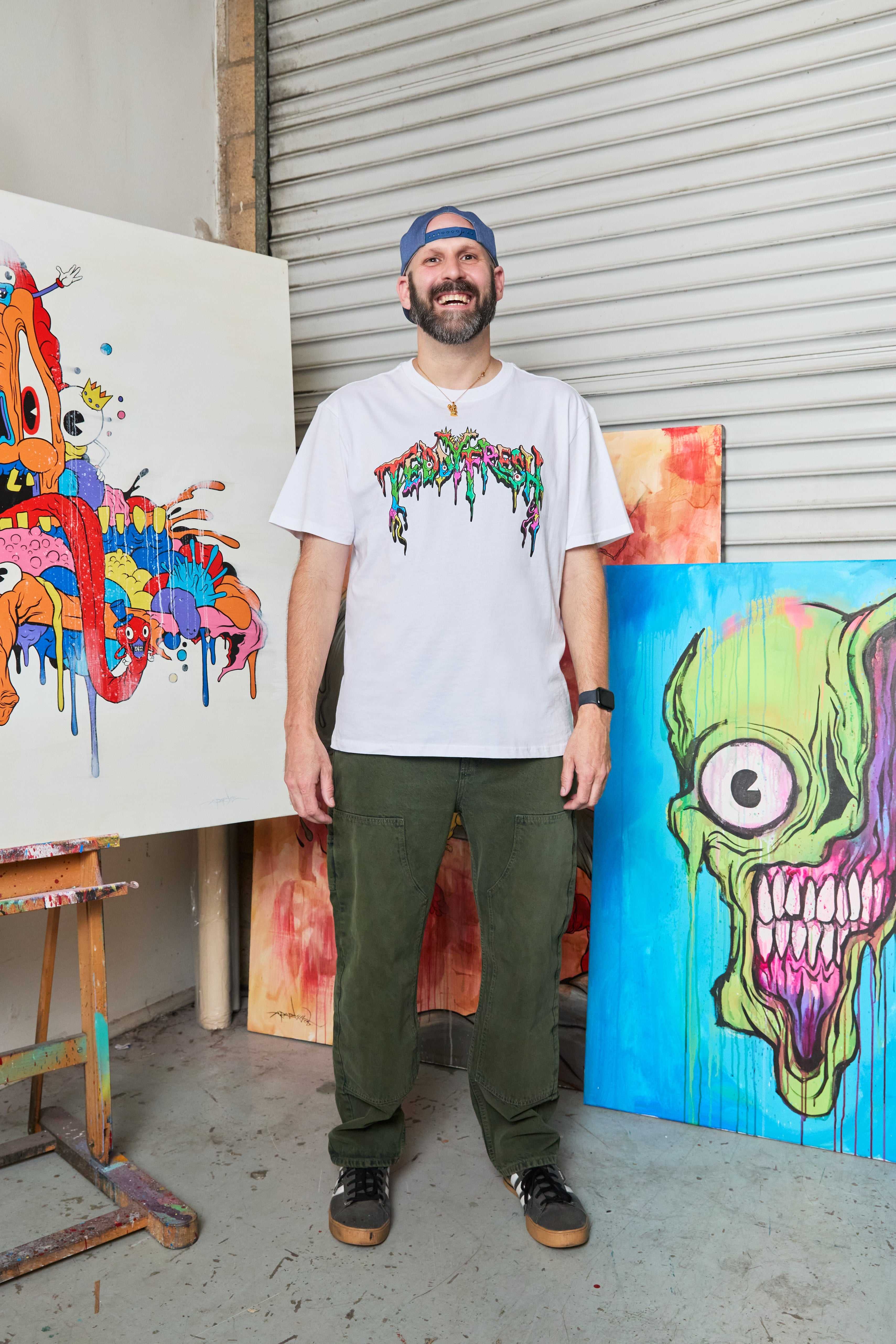 White Teddy Fresh TF x Alex Pardee Monster Logo Tee | WCPKAB485