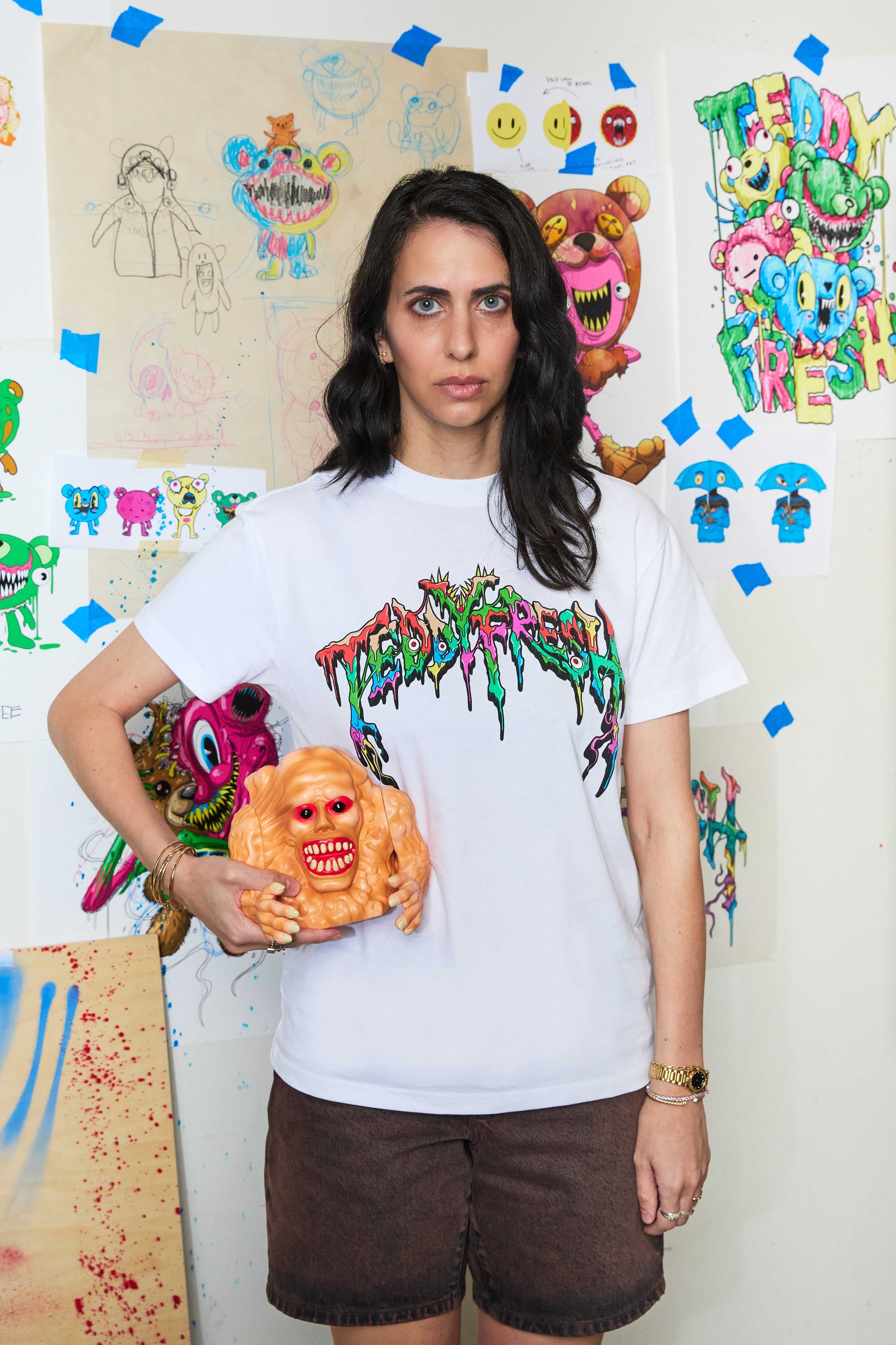 White Teddy Fresh TF x Alex Pardee Monster Logo Tee | WCPKAB485