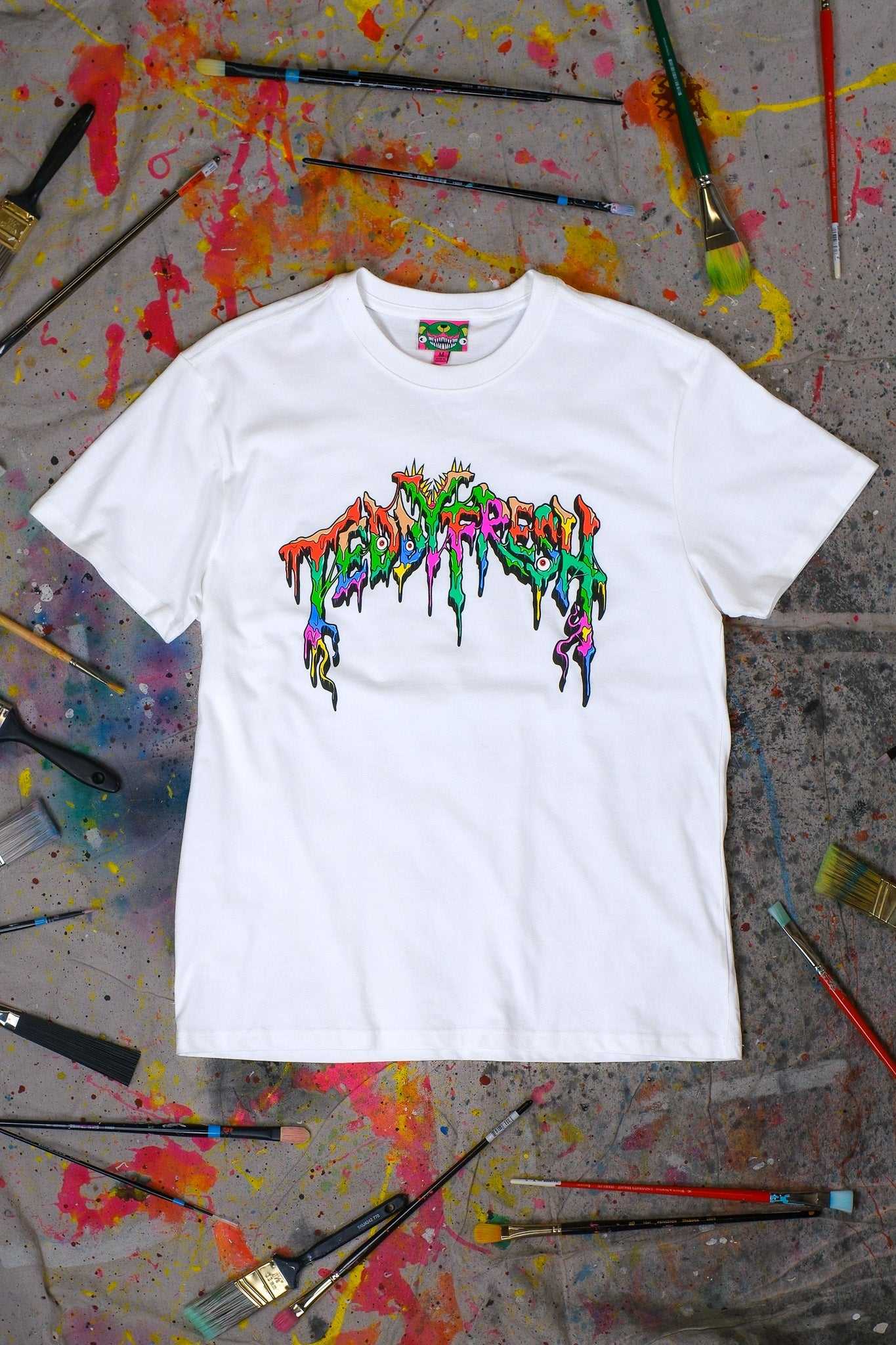 White Teddy Fresh TF x Alex Pardee Monster Logo Tee | WCPKAB485