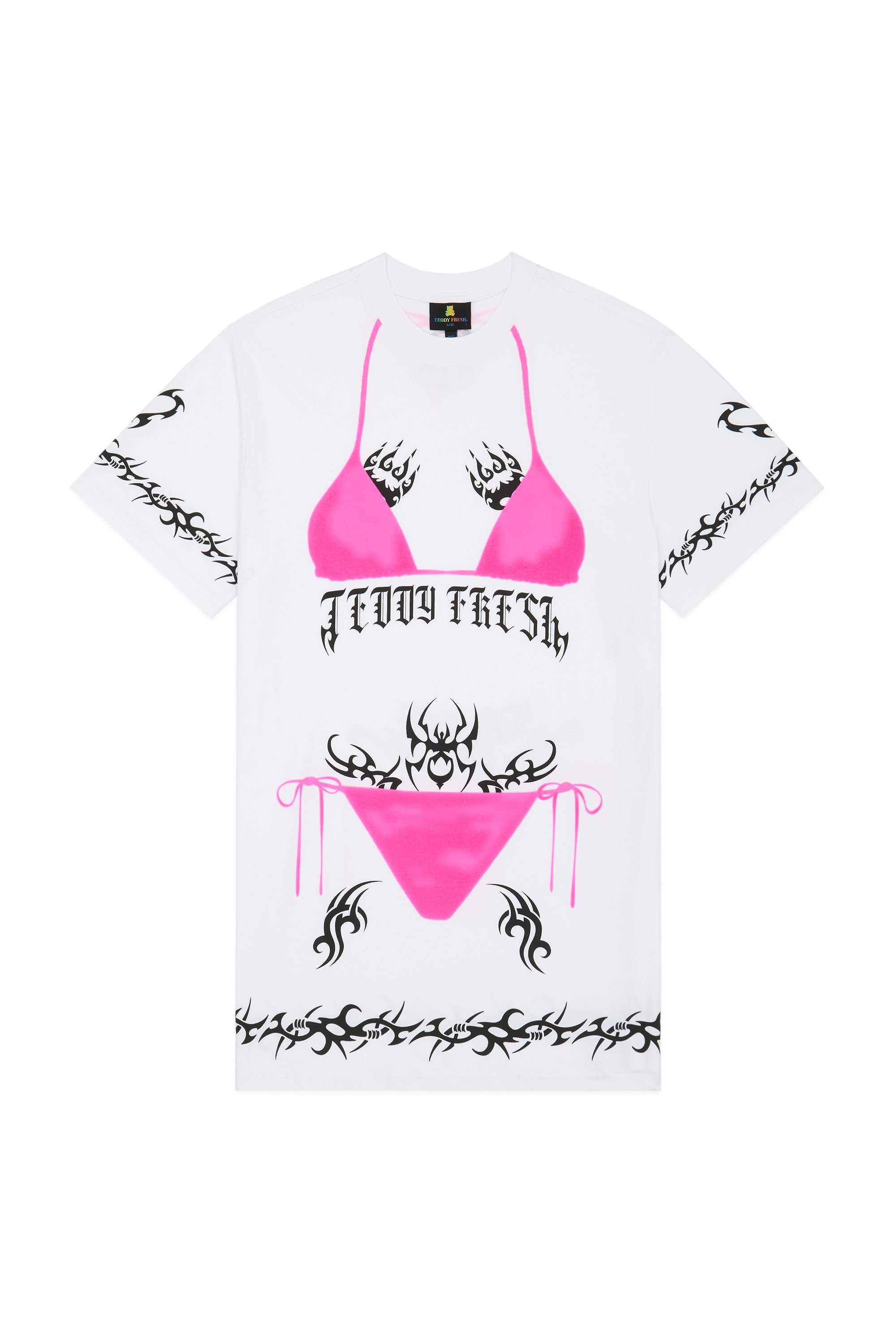 White Teddy Fresh Tattoo T-Shirt Dress | EMBADI924