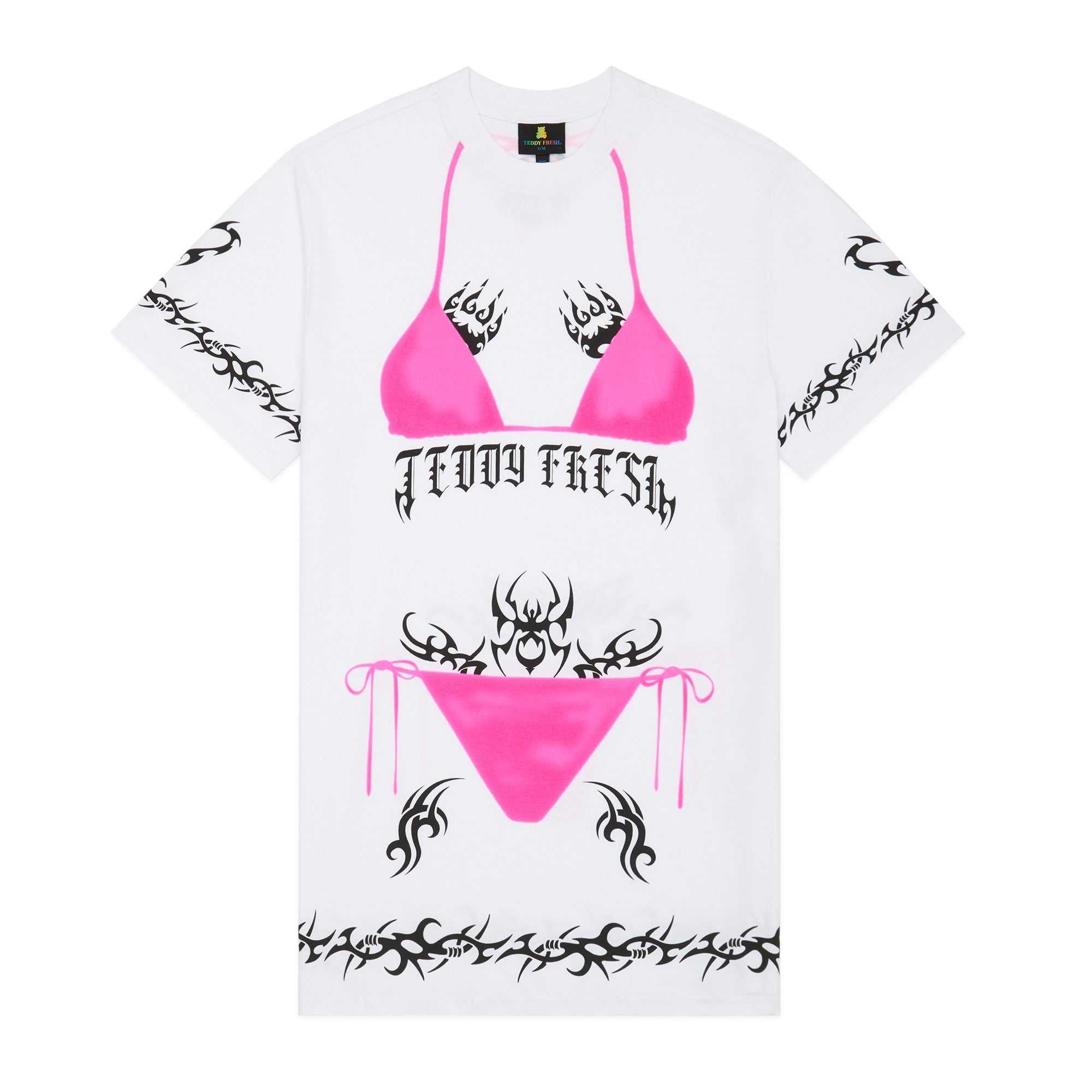 White Teddy Fresh Tattoo T-Shirt Dress | EMBADI924