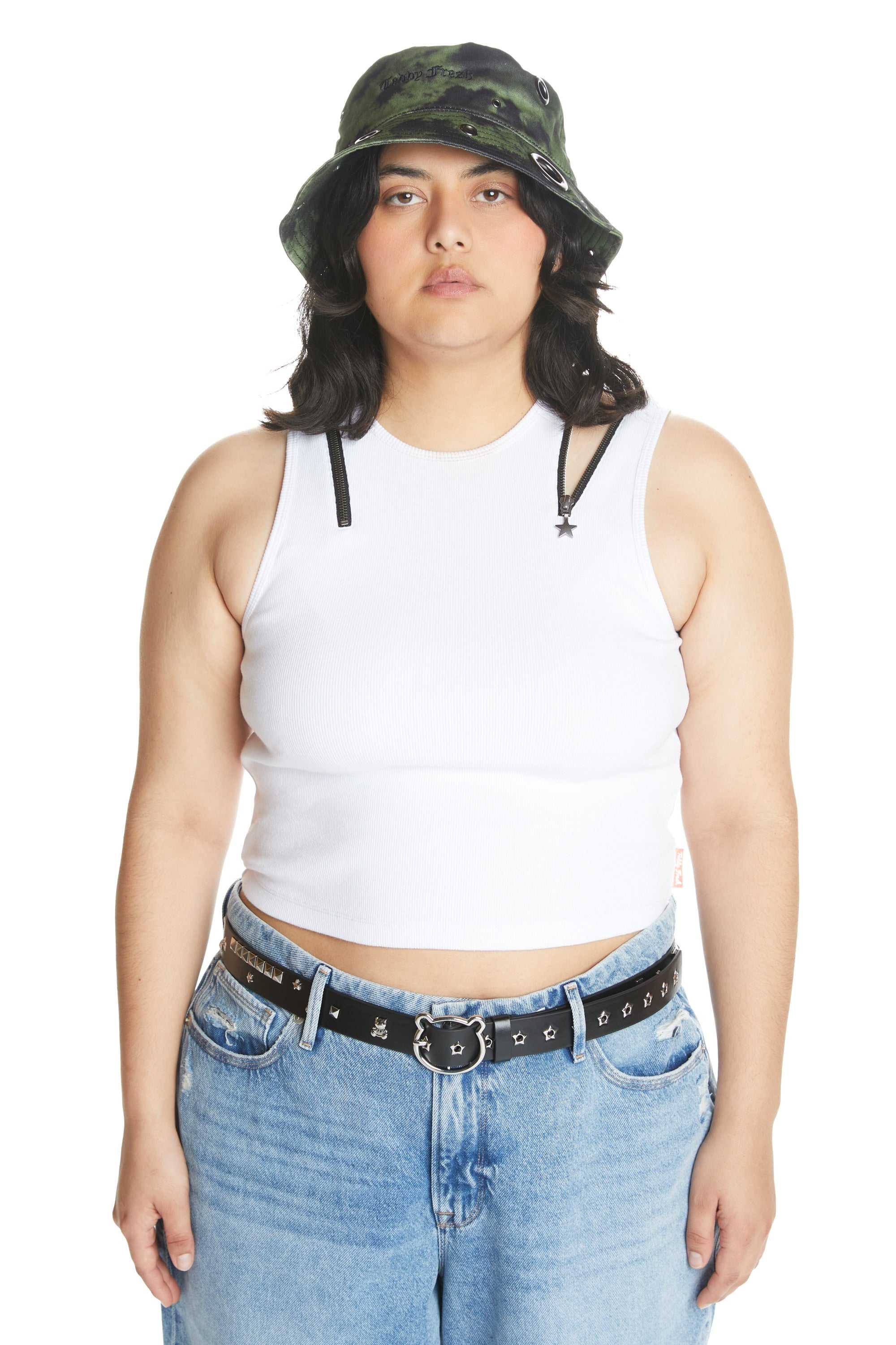 White Teddy Fresh Zip Straps Tank Top | SBZXOQ469