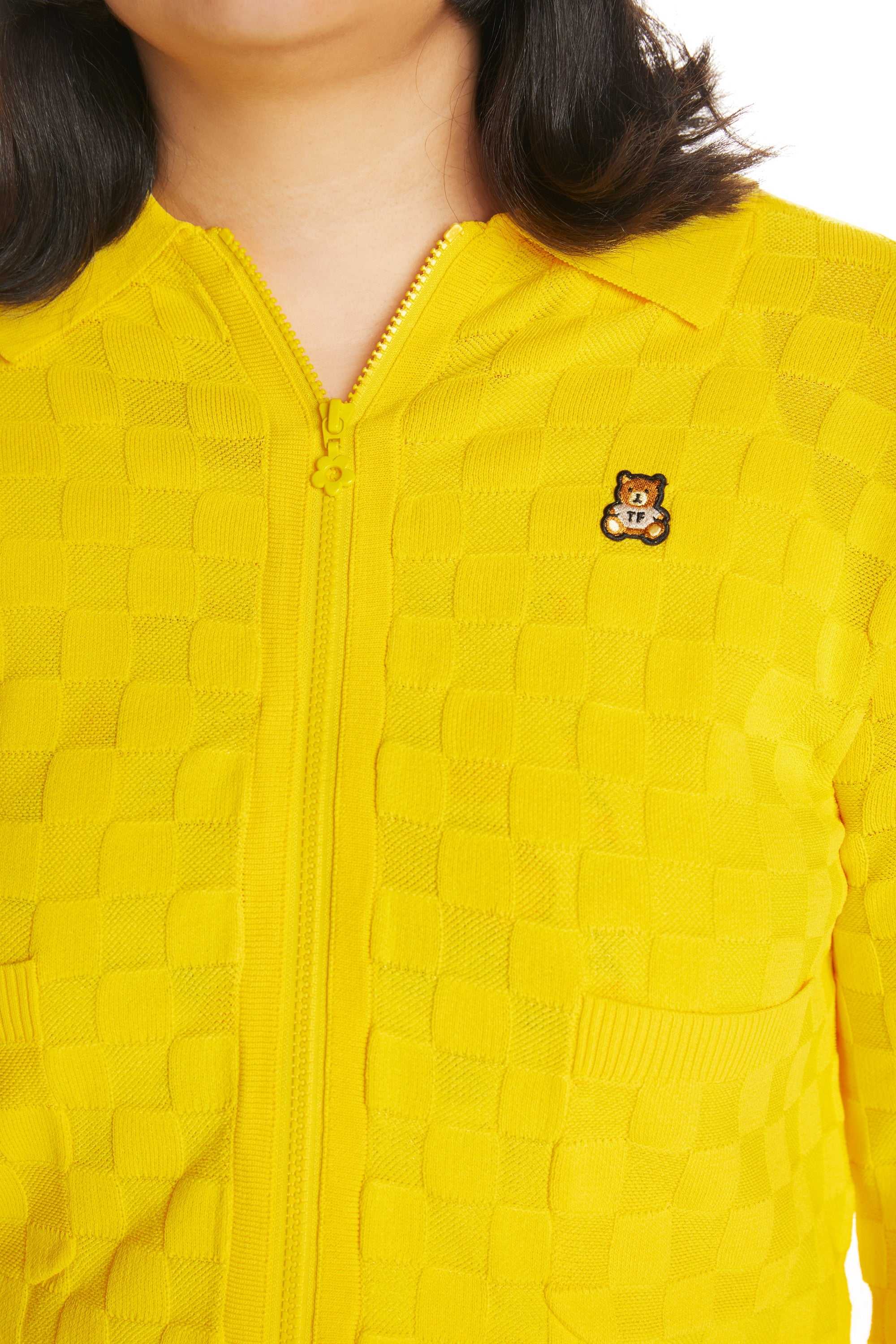 Yellow Teddy Fresh Check Zip Cardigan | MPZATB971