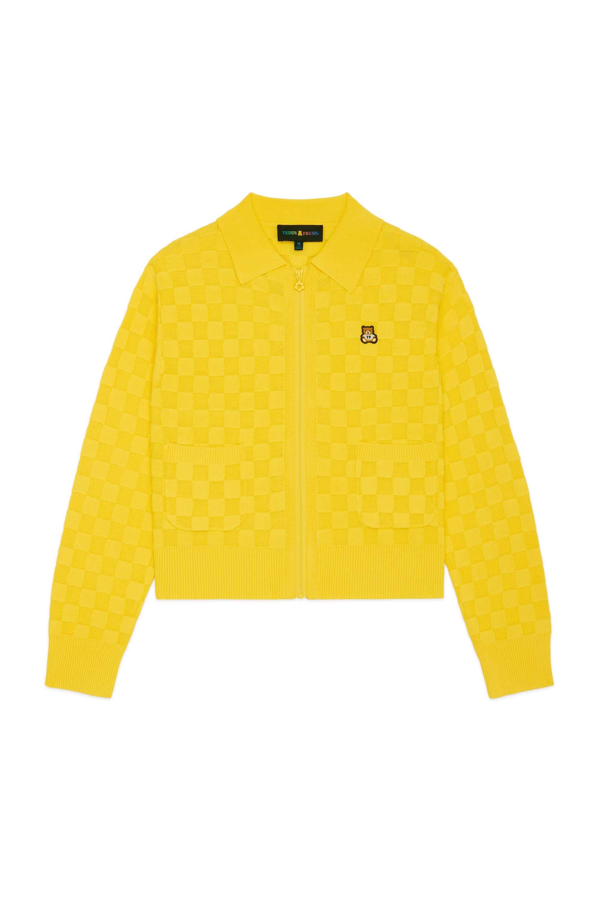 Yellow Teddy Fresh Check Zip Cardigan | MPZATB971