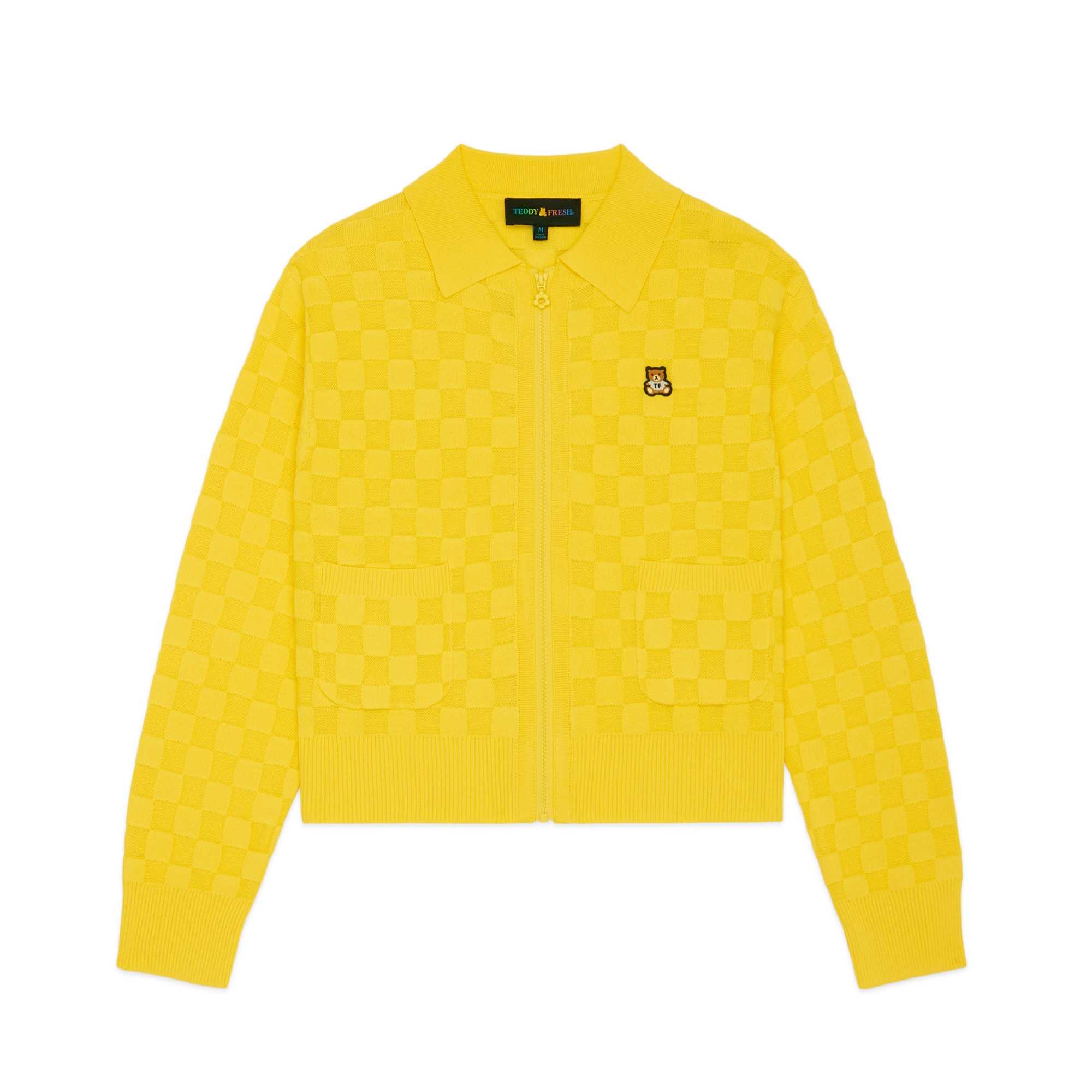 Yellow Teddy Fresh Check Zip Cardigan | MPZATB971